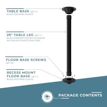 Manufacturers' Select ITC RV or Boat Table Leg System. SurFit 29" Leg, Black, Recessed Mount with Polymer Floor Base and Alumimum Table Base