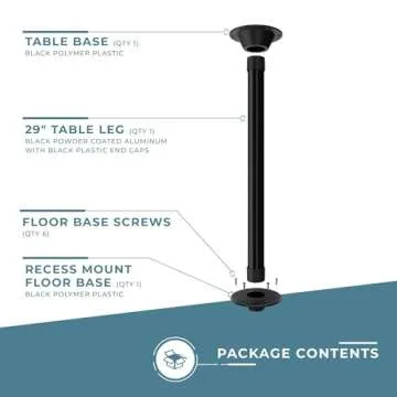 Manufacturers' Select ITC RV or Boat Table Leg System. SurFit 29" Leg, Black, Recessed Mount with Polymer Floor Base and Alumimum Table Base