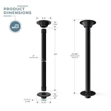 Manufacturers' Select ITC RV or Boat Table Leg System. SurFit 29" Leg, Black, Recessed Mount with Polymer Floor Base and Alumimum Table Base