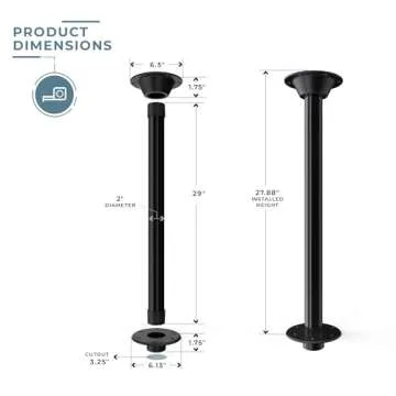 Manufacturers' Select ITC RV or Boat Table Leg System. SurFit 29" Leg, Black, Recessed Mount with Polymer Floor Base and Alumimum Table Base
