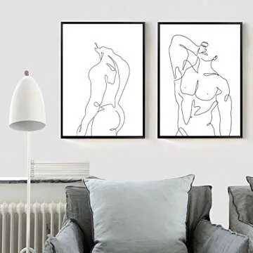 Male Wall Art Canvas Painting for Home Wall Decor Abstract Man Body Print Line Art Poster Nude Paintings Minimalist Wall Art Pictures Home Decor Man Black and White set of 2 (16x24 Inch) Unframed