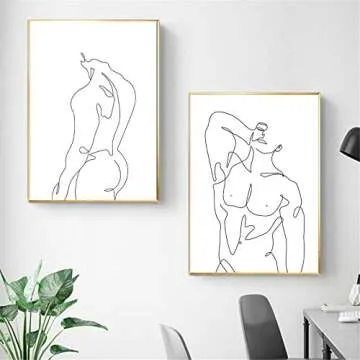 Male Wall Art Canvas Painting for Home Wall Decor Abstract Man Body Print Line Art Poster Nude Paintings Minimalist Wall Art Pictures Home Decor Man Black and White set of 2 (16x24 Inch) Unframed