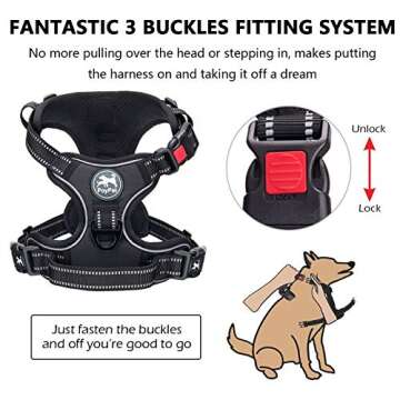 PoyPet No Pull Dog Harness, No Choke Front Lead Dog Reflective Harness, Adjustable Soft Padded Pet Vest with Easy Control Handle for Small to Large Dogs(Black,S)