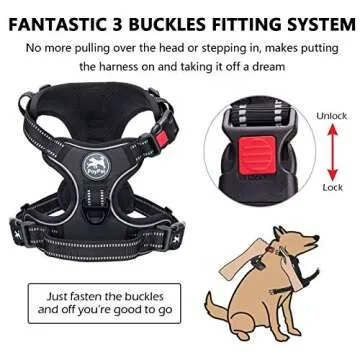 PoyPet No Pull Dog Harness, No Choke Front Lead Dog Reflective Harness, Adjustable Soft Padded Pet Vest with Easy Control Handle for Small to Large Dogs(Black,S)