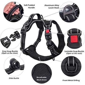 PoyPet No Pull Dog Harness, No Choke Front Lead Dog Reflective Harness, Adjustable Soft Padded Pet Vest with Easy Control Handle for Small to Large Dogs(Black,S)