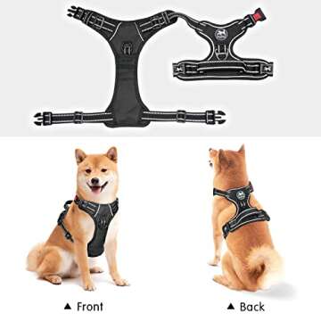 PoyPet No Pull Dog Harness, No Choke Front Lead Dog Reflective Harness, Adjustable Soft Padded Pet Vest with Easy Control Handle for Small to Large Dogs(Black,S)