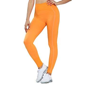 Aoxjox Women's High Waist Workout Sport Gym Ultra Seamless Leggings Yoga Leggings (Orange, Small)
