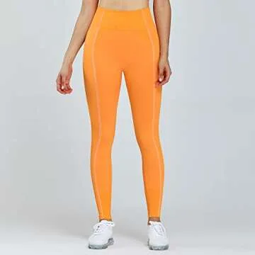 Aoxjox Women's High Waist Workout Sport Gym Ultra Seamless Leggings Yoga Leggings (Orange, Small)