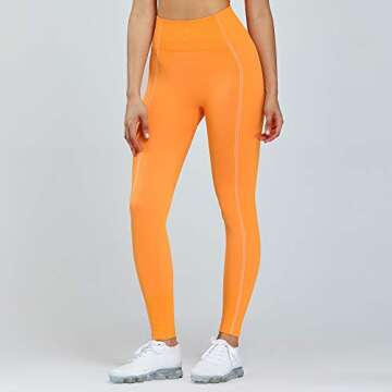 Aoxjox Women's High Waist Workout Sport Gym Ultra Seamless Leggings Yoga Leggings (Orange, Small)
