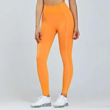 Aoxjox Women's High Waist Workout Sport Gym Ultra Seamless Leggings Yoga Leggings (Orange, Small)