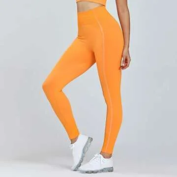 Aoxjox Women's High Waist Workout Sport Gym Ultra Seamless Leggings Yoga Leggings (Orange, Small)