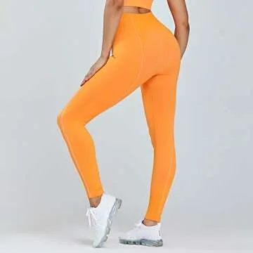 Aoxjox Women's High Waist Workout Sport Gym Ultra Seamless Leggings Yoga Leggings (Orange, Small)