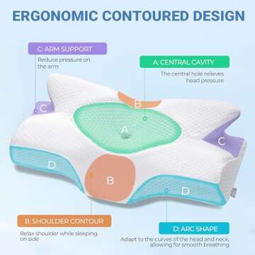 Elviros Cervical Memory Foam Pillows for Neck and Shoulder Pain, Ergonomic Orthopedic Sleeping Suppo...
