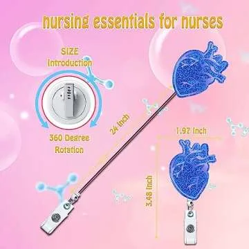 ANDGING Blue Cardiac Heart Badge Reel Holder Retractable Badge Clips Funny Cute Cardiology Nursing Badge Reels Retractable for Nurses Medical Badge Glitter RN LPN CNA ID Card Office Accessories