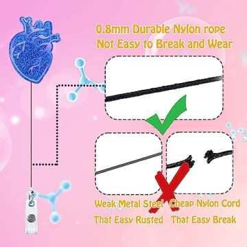 ANDGING Blue Cardiac Heart Badge Reel Holder Retractable Badge Clips Funny Cute Cardiology Nursing Badge Reels Retractable for Nurses Medical Badge Glitter RN LPN CNA ID Card Office Accessories