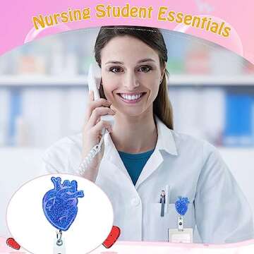 ANDGING Blue Cardiac Heart Badge Reel Holder Retractable Badge Clips Funny Cute Cardiology Nursing Badge Reels Retractable for Nurses Medical Badge Glitter RN LPN CNA ID Card Office Accessories