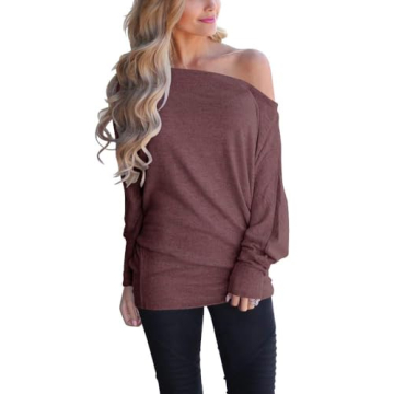 INFITTY Women Off Shoulder Long Sleeve Shirts Casual Loose Batwing Tunic Tops Oversized Pullover Swe...