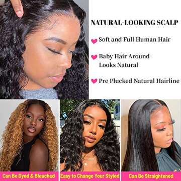 13x4 Deep Wave Lace Front Wigs Human Hair Wigs for Black Women Lace Front Glueless Wigs Human Hair Pre Plucked with Baby Hair Deep Curly Lace Frontal Wigs Human Hair 180% Density 30 Inch