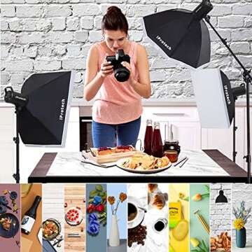 iProTech 7PCS 14Patterns Double-Sided Product Food Photography Background Paper with Stand, Waterproof Reusable 34x23in Photo Tabletop Backdrops for Jewelry Cosmetics Makeup Online