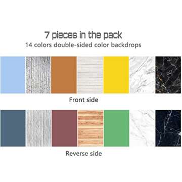 iProTech 7PCS 14Patterns Double-Sided Product Food Photography Background Paper with Stand, Waterproof Reusable 34x23in Photo Tabletop Backdrops for Jewelry Cosmetics Makeup Online