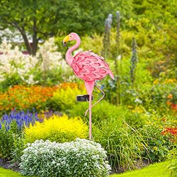 NIORSUN Solar Flamingo Garden Lights, Metal Flamingo Stake Outdoor Christmas Gift Art Decorations Waterproof for Garden Halloween Decor, Pathway, Courtyard, Lawn
