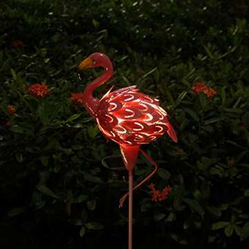 NIORSUN Solar Flamingo Garden Lights, Metal Flamingo Stake Outdoor Christmas Gift Art Decorations Waterproof for Garden Halloween Decor, Pathway, Courtyard, Lawn