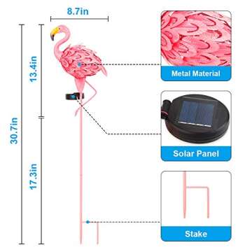 NIORSUN Solar Flamingo Garden Lights, Metal Flamingo Stake Outdoor Christmas Gift Art Decorations Waterproof for Garden Halloween Decor, Pathway, Courtyard, Lawn