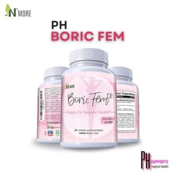 N'More Boric Acid Vaginal Suppositories- 100% Pure - Made in USA- Boricfem Vaginal Health Supplement- 30 Servings (Pack of 1)