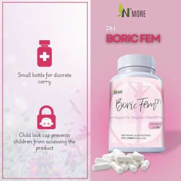 N'More Boric Acid Vaginal Suppositories- 100% Pure - Made in USA- Boricfem Vaginal Health Supplement- 30 Servings (Pack of 1)