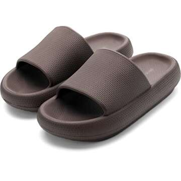 BRONAX Slides for Women and Men Unisex EVA Open Toe Pillow Slippers House Home Sandals Shoes Comfy Cushioned Thick Sole 37-38 Chocolate