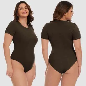 HLTPRO 3 Pack Bodysuits for Women Plus Size - M-3XL Crew Neck Short Sleeve Bodysuit Basic Body Suit ...