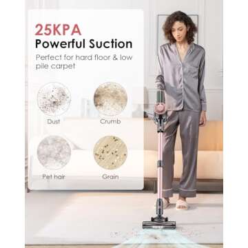 Vexilar V8PRO Cordless Vacuum Cleaner for Home - 25Kpa Stick Vacuum with Self Standing Design, Max 3...