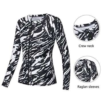 AXESEA Women Long Sleeve Rash Guard UPF 50+ UV Sun Protection Zip Front Swimsuit Shirt Printed Surfing Shirt Top