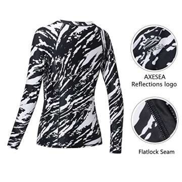 AXESEA Women Long Sleeve Rash Guard UPF 50+ UV Sun Protection Zip Front Swimsuit Shirt Printed Surfing Shirt Top