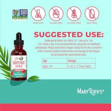 MaryRuth Organics Grapefruit Seed Extract Grapefruit Seed Oil Drops | Peel & Seed | Herbal Tinctures Liquid Drops | Sugar Free | Vegan | Non-GMO | Gluten Free| Unflavored | 30 Servings | 1 Fl Oz