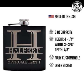 Personalized 6oz Black Stainless Steel Flask for Gifts