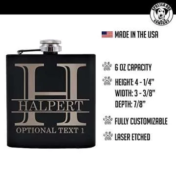 Personalized 6oz Black Stainless Steel Flask for Gifts