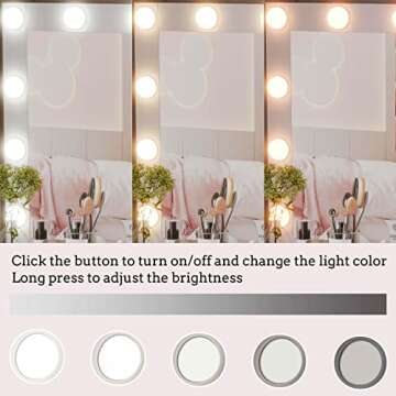 Rovaurx Makeup Vanity Table with Lighted Mirror, Makeup Vanity Desk with Storage Shelf and 4 Drawers, Bedroom Dressing Table, 10 LED Lights, White