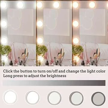 Rovaurx Makeup Vanity Table with Lighted Mirror, Makeup Vanity Desk with Storage Shelf and 4 Drawers, Bedroom Dressing Table, 10 LED Lights, White