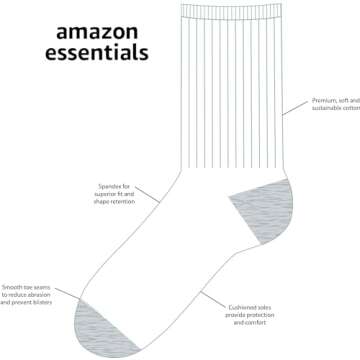 Amazon Essentials Unisex Toddlers' Cotton Crew Socks, 10 Pairs, White/Grey, 4-5T