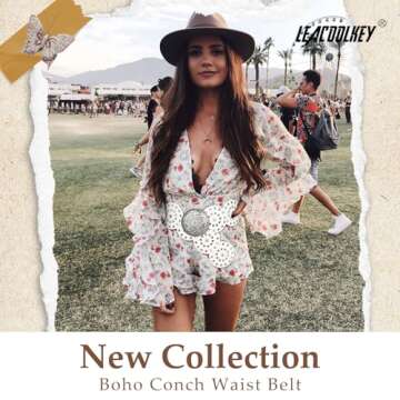 Stylish LEACOOLKEY Western Leather Belt Boho Disc Conch Waist Belt for Women