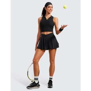 CRZ YOGA Tennis Skirts for Women Crossover High Waisted Ruffle Layered Workout Athletic Golf Skort with Pockets Black Small