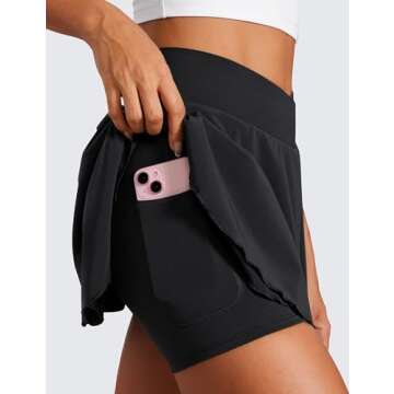 CRZ YOGA Tennis Skirts for Women Crossover High Waisted Ruffle Layered Workout Athletic Golf Skort with Pockets Black Small