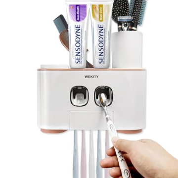 WEKITY Toothbrush Holder Wall Mounted | Multi-Functional Toothpaste Dispenser with 5 Slots and 4 Cup...