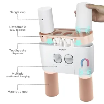 WEKITY Toothbrush Holder with Multi-functional Dispenser