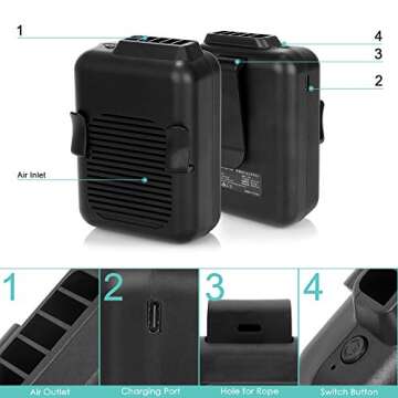 COMLIFE Portable Mini Waist Fan, 6000mAh Battery Powered Hands-free Wearable Fan With Max 23H Working Time, 3 Speeds, 5100RPM Strong Airflow for Jobsite, Farm, Fishing, Gardening And More