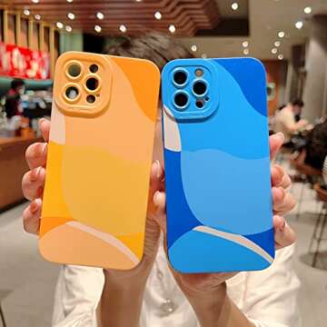 YKCZL Compatible with iPhone 13 Pro Max Case 6.7 Inch, Cute Painted Art Full Camera Lens Protective Slim Soft Shockproof Phone Case for Women Girl-Dark Blue