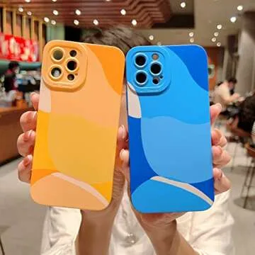 YKCZL Compatible with iPhone 13 Pro Max Case 6.7 Inch, Cute Painted Art Full Camera Lens Protective Slim Soft Shockproof Phone Case for Women Girl-Dark Blue