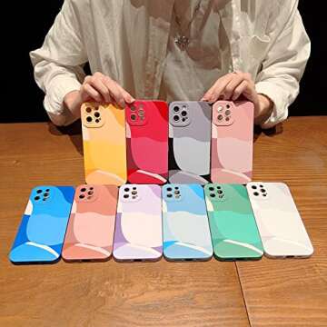 YKCZL Compatible with iPhone 13 Pro Max Case 6.7 Inch, Cute Painted Art Full Camera Lens Protective Slim Soft Shockproof Phone Case for Women Girl-Dark Blue