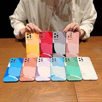 YKCZL Compatible with iPhone 13 Pro Max Case 6.7 Inch, Cute Painted Art Full Camera Lens Protective Slim Soft Shockproof Phone Case for Women Girl-Dark Blue